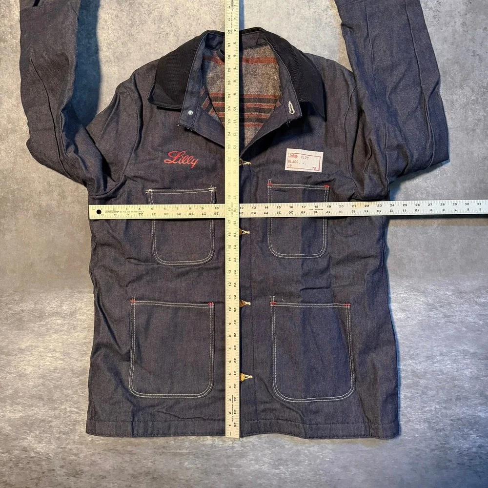 VTG 70s Wrangler Blue Bell Denim Chore Jacket Blanket Lined Size 44 Mint‎ Dark
